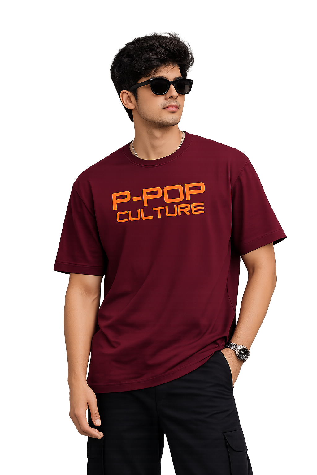 Men’s Premium Cotton T-Shirt – P-POP Culture (Maroon)