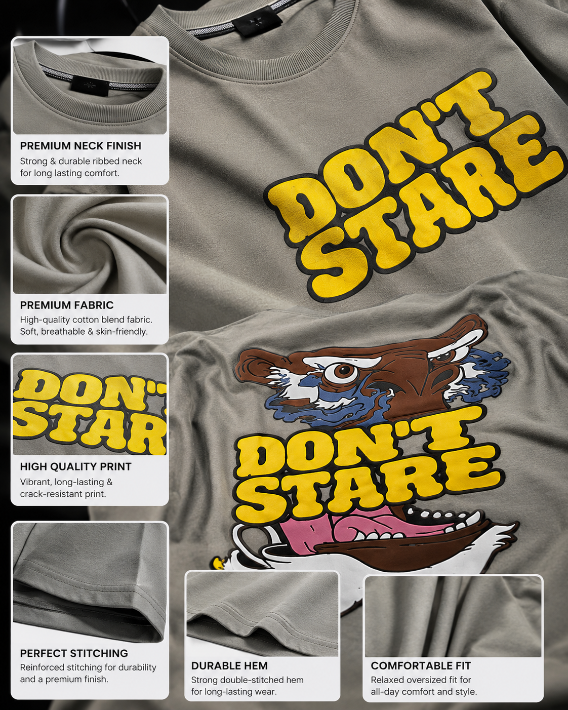 DON'T STARE Premium Oversized Graphic T-Shirt | 240 GSM | Unisex Streetwear